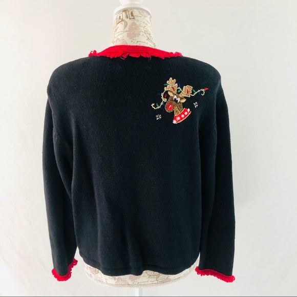 Tiara Christmas Holiday Cardigan Sweater Zips Up 2003 Reindeer Size XL Petite - Picture 10 of 12